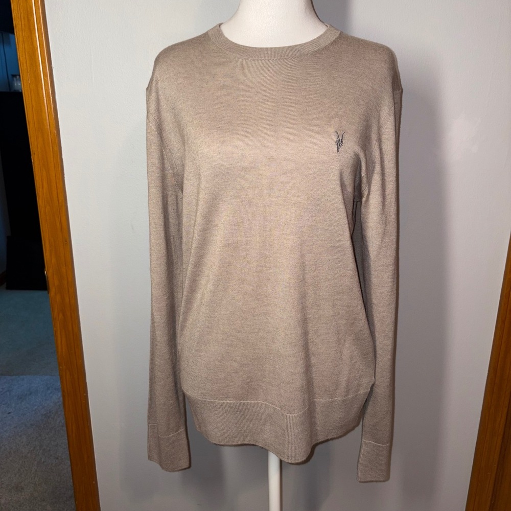 ALL‎ SAINTS Taupe Crew Neck Long Sleeve Sweater Lightweight